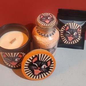 GLOW Black Cat Bubble Bath Potion and Candle Kit with Red LED Bath Orbs w Charm